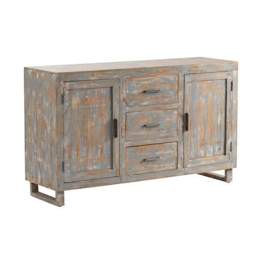 Crestview Collection Bengal Manor 60" x 18" x 36" 2-Door 3-Drawer Rustic Mango Wood Sideboard In Heavily Distressed Gray Finish  - CVFNR658