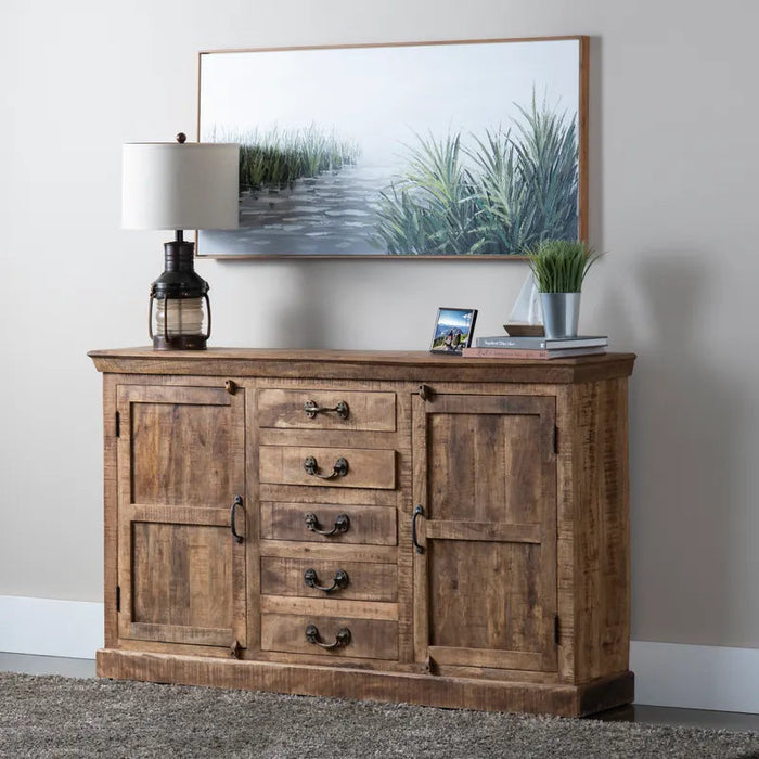 Crestview Collection Bengal Manor 69" x 14" x 40" 5-Drawer 2-Door Rustic Brown Mango Wood Sideboard - CVFNR306