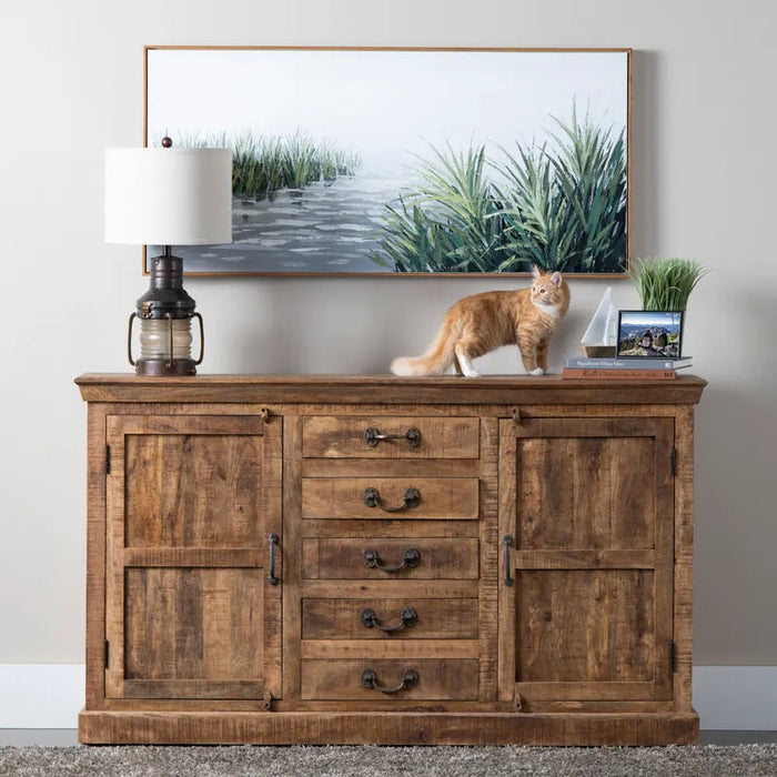 Crestview Collection Bengal Manor 69" x 14" x 40" 5-Drawer 2-Door Rustic Brown Mango Wood Sideboard - CVFNR306