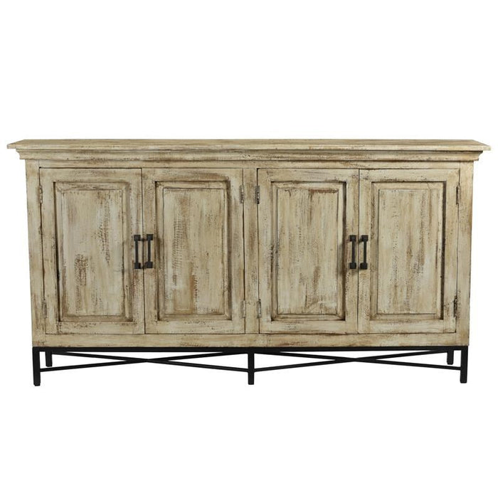 Crestview Collection Bengal Manor 72" x 13" x 37" 4-Door Rustic Mango Wood Sideboard In Heavily Distressed Antique White Finish - CVFNR704