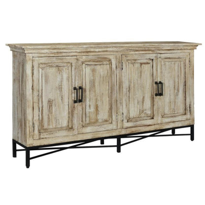 Crestview Collection Bengal Manor 72" x 13" x 37" 4-Door Rustic Mango Wood Sideboard In Heavily Distressed Antique White Finish - CVFNR704