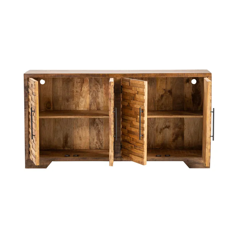 Crestview Collection Bengal Manor 72" x 16" x 37" 4-Door Rustic Brown Mango Wood Random Strips Sideboard - CVFNR337