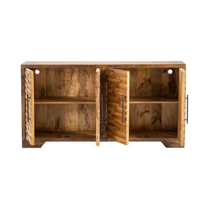 Crestview Collection Bengal Manor 72" x 16" x 37" 4-Door Rustic Brown Mango Wood Random Strips Sideboard - CVFNR337