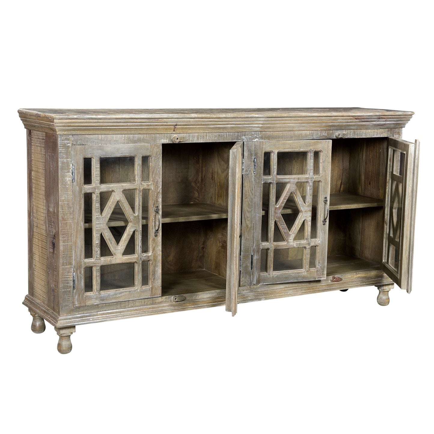 Crestview Collection Bengal Manor 72" x 16" x 38" 4-Door Rustic Gray Wash Mango Wood Sideboard