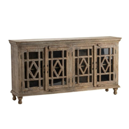 Crestview Collection Bengal Manor 72" x 16" x 38" 4-Door Rustic Gray Wash Mango Wood Sideboard