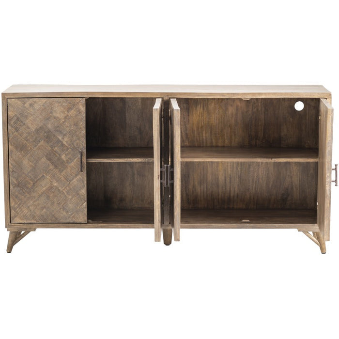 Crestview Collection Bengal Manor 72" x 17" x 36" 4-Door Rustic Brown Mango Wood Herringbone Pattern Sideboard - CVFNR663