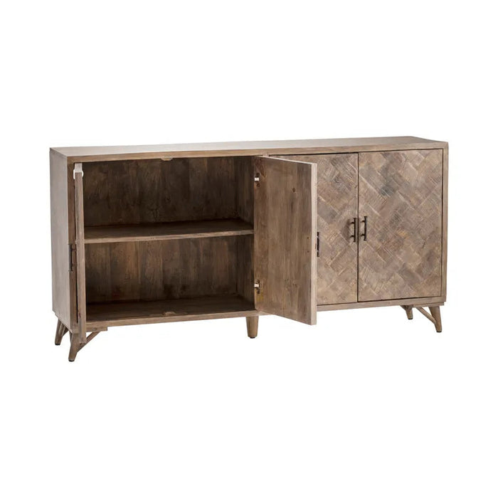 Crestview Collection Bengal Manor 72" x 17" x 36" 4-Door Rustic Brown Mango Wood Herringbone Pattern Sideboard - CVFNR663