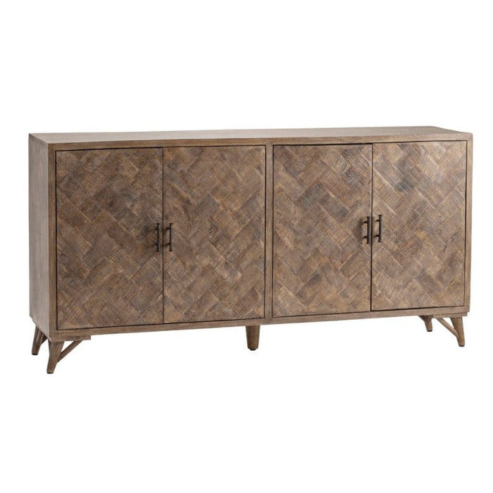 Crestview Collection Bengal Manor 72" x 17" x 36" 4-Door Rustic Brown Mango Wood Herringbone Pattern Sideboard - CVFNR663