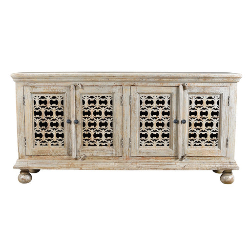 Crestview Collection Bengal Manor 72" x 18" x 36" 4-Door Rustic Aged Ash Mango Wood Carved Sideboard - CVFNR358