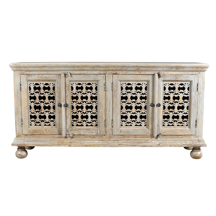 Crestview Collection Bengal Manor 72" x 18" x 36" 4-Door Rustic Aged Ash Mango Wood Carved Sideboard - CVFNR358