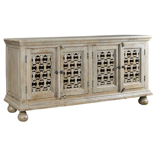 Crestview Collection Bengal Manor 72" x 18" x 36" 4-Door Rustic Aged Ash Mango Wood Carved Sideboard - CVFNR358