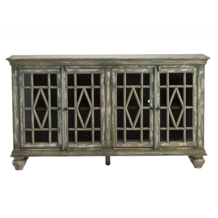 Crestview Collection Bengal Manor 74" x 18" x 42" 4-Glass-Door Rustic Distressed Gray Mango Wood Sideboard - CVFNR417