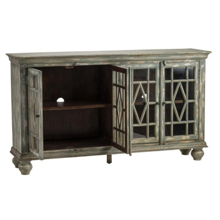 Crestview Collection Bengal Manor 74" x 18" x 42" 4-Glass-Door Rustic Distressed Gray Mango Wood Sideboard - CVFNR417