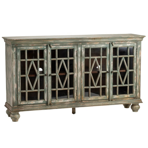 Crestview Collection Bengal Manor 74" x 18" x 42" 4-Glass-Door Rustic Distressed Gray Mango Wood Sideboard - CVFNR417