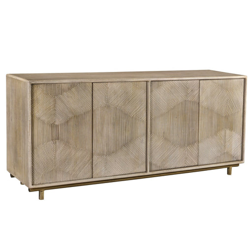 Crestview Collection Bengal Manor 79" x 19" x 34" 4-Door Rustic White Wash Wood Texture Door Sideboard - CVFNR738