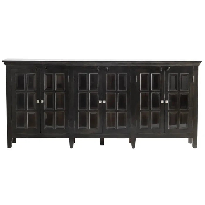 Crestview Collection Bengal Manor 94" x 16" x 42" 6-Door Transitional Dark Brown Acacia Wood Large Window Pane Sideboard - CVFNR452