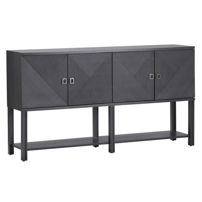 Crestview Collection Berkshire 70" x 16" x 38" 4-Door Transitional Wood Geometric Design Tambor Sideboard In Gray Finish - CVFZR4589