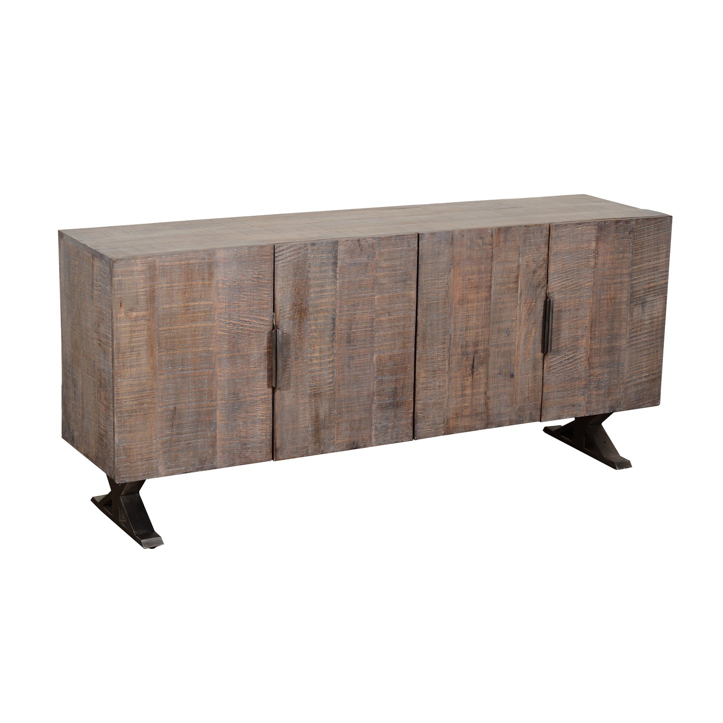 Crestview Collection Beverly 72" x 18" x 32" 4-Door Rustic Brown Wood And Metal Sideboard