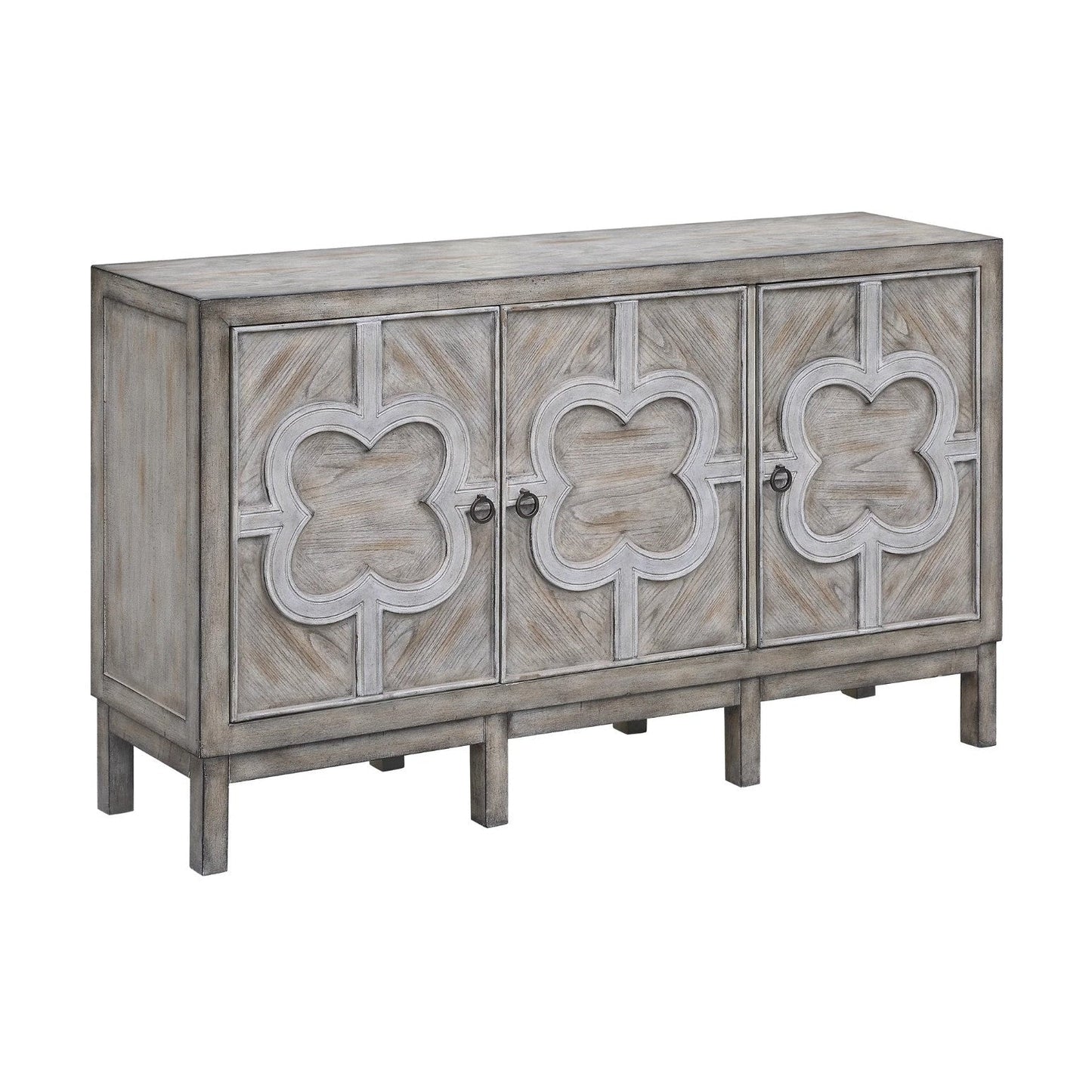 Crestview Collection Buckingham 60" x 15" x 34" 3-Door Transitional Gray Wash Wood Vene - CVFZR1772