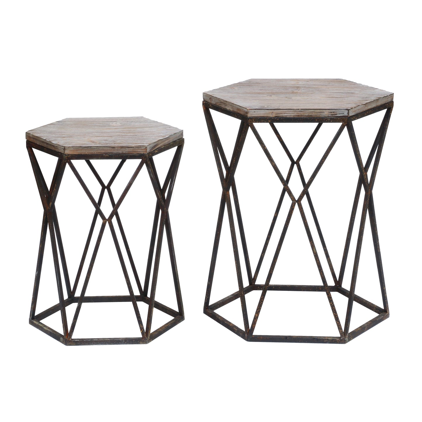 Crestview Collection Buena Vista 22” x 20” x 27” & 18” x 16” x 23” Rustic Metal And Mood Set of Tables In Natural Wood and Black Finish - CVFZR2254