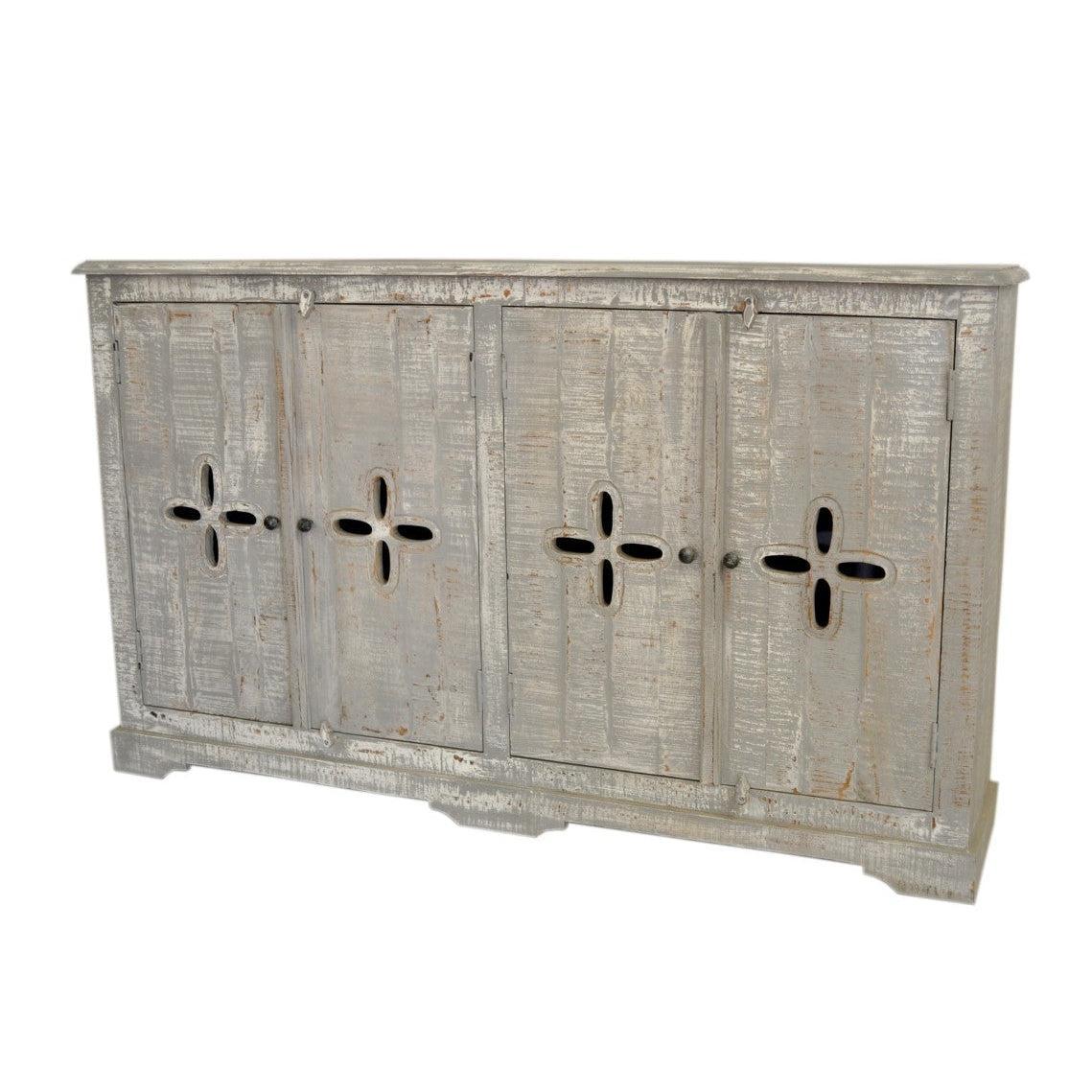 Crestview Collection Castleberry 68" x 13" x 40" 4-Drawer Rustic Weathered Gray Wood Sideboard