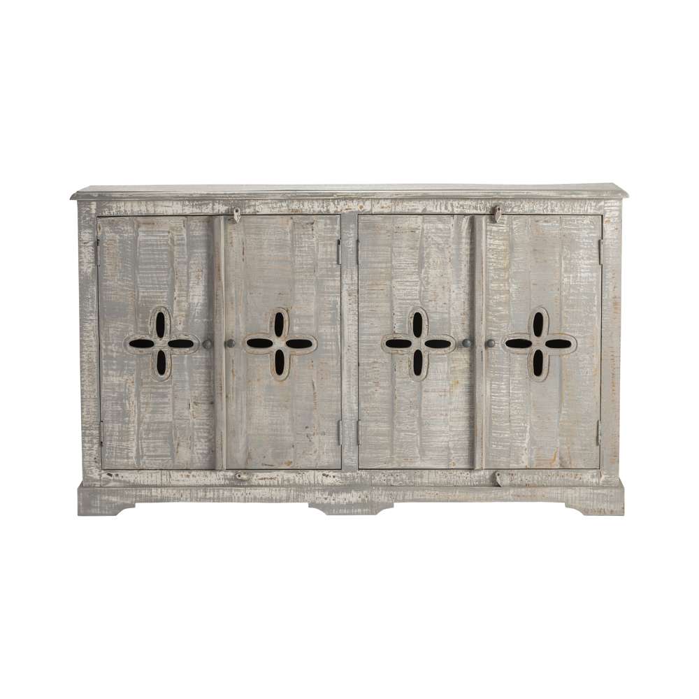 Crestview Collection Castleberry 68" x 13" x 40" 4-Drawer Rustic Weathered Gray Wood Sideboard