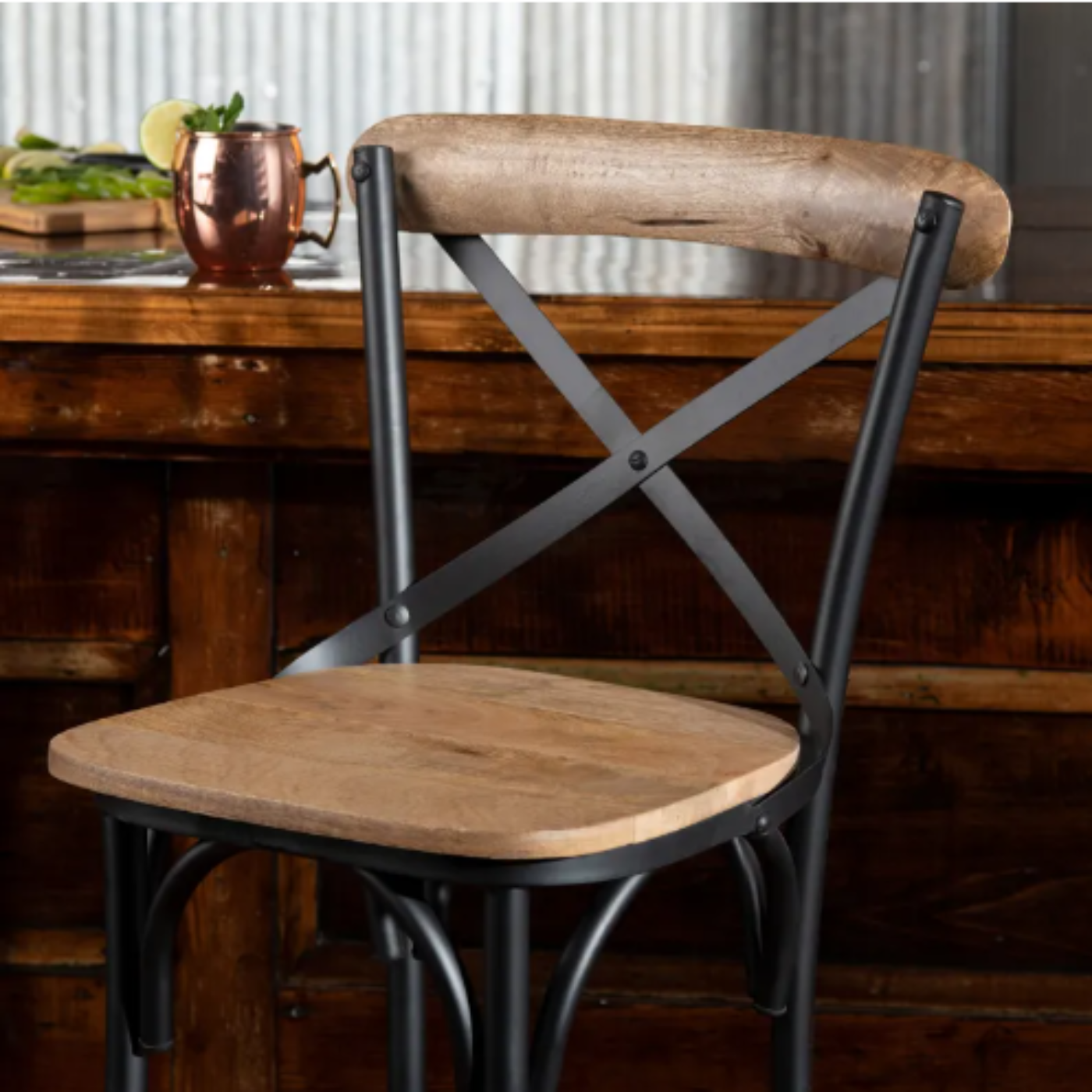 Crestview Collection Cedar Creek 19" x 20" x 43" Transitional Wood And Metal Bar Stool - CVFNR859