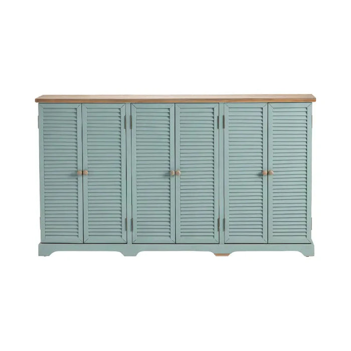 Crestview Collection Clearwater 63" x 12" x 36" 6-Louvered-Door Coastal Blueish Gray Wood Sea Wash Sideboard With Wood Top - CVFZR4560