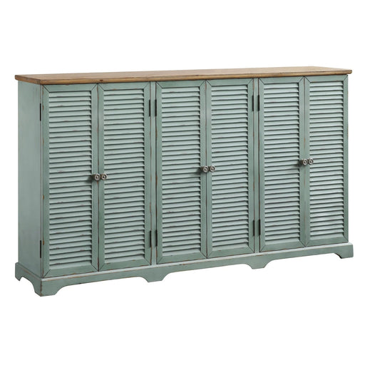 Crestview Collection Clearwater 63" x 12" x 36" 6-Louvered-Door Coastal Blueish Gray Wood Sea Wash Sideboard With Wood Top - CVFZR4560