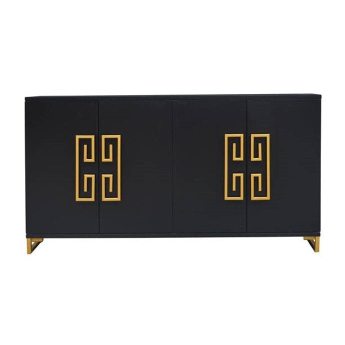 Crestview Collection Corinthian 68" x 16" x 38" 4-Door Modern Black and Gold Wood And Metal Key Sideboard - CVFZR4606