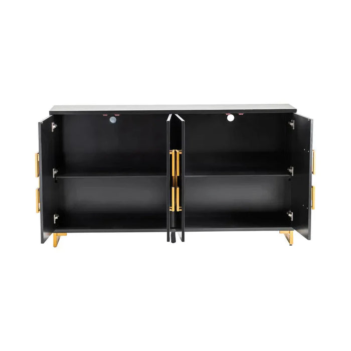 Crestview Collection Corinthian 68" x 16" x 38" 4-Door Modern Black and Gold Wood And Metal Key Sideboard - CVFZR4606