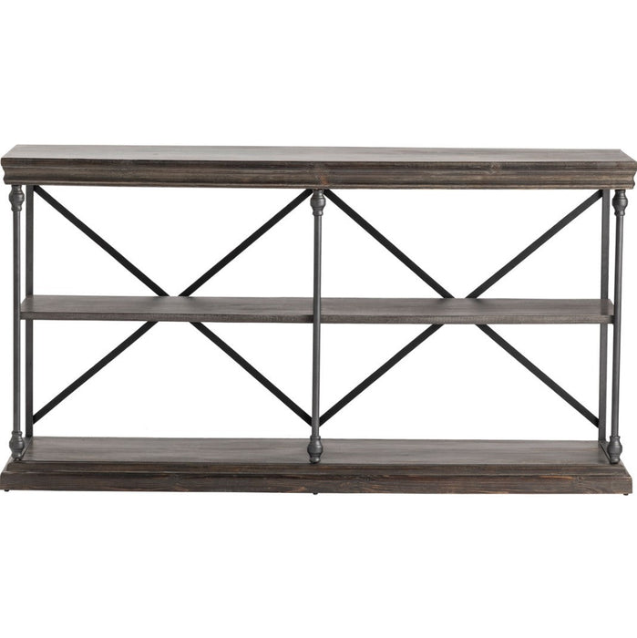 Crestview Collection Covington 64" x 17" x 34" Rustic Metal And Wood Console Table In Dark Brown and Black Finish - CVFNR964