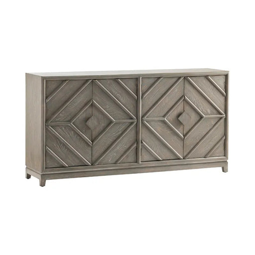 Crestview Collection Emerson 74" x 18" x 38" 4-Door Transitional Gray Oak Wood Diamond Design Sideboard - CVFZR5041