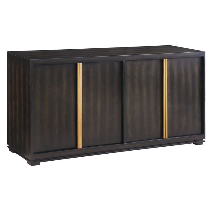 Crestview Collection Empire 72" x 17" x 35" 4-Door Transitional Dark Brown Wood And Metal Sideboard With Burnished Brass Hardware In Rich Jacobean Finish - CVFZR3634