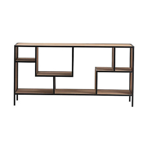 Crestview Collection Fleetwood 64" x 16" x 32" Rustic Metal And Wood Angled Console In Natural Wood and Black Finish - CVFZR4566