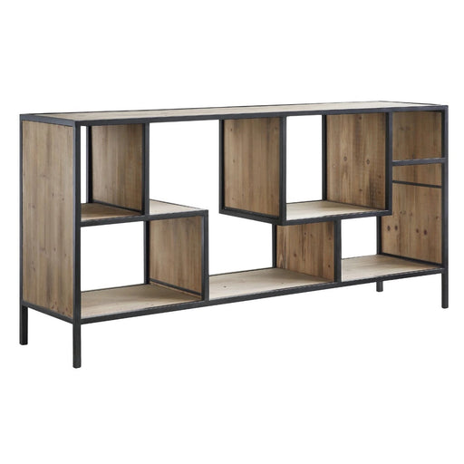 Crestview Collection Fleetwood 64" x 16" x 32" Rustic Metal And Wood Angled Console In Natural Wood and Black Finish - CVFZR4566