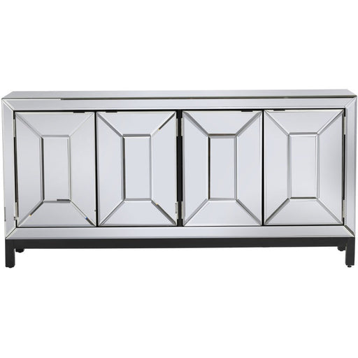 Crestview Collection Grand 72" x 17" x 35" 4-Door Modern Glass And Metal Beveled Mirror Picture Frame Sideboard - CVFZR3617