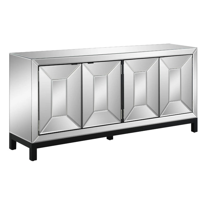 Crestview Collection Grand 72" x 17" x 35" 4-Door Modern Glass And Metal Beveled Mirror Picture Frame Sideboard - CVFZR3617