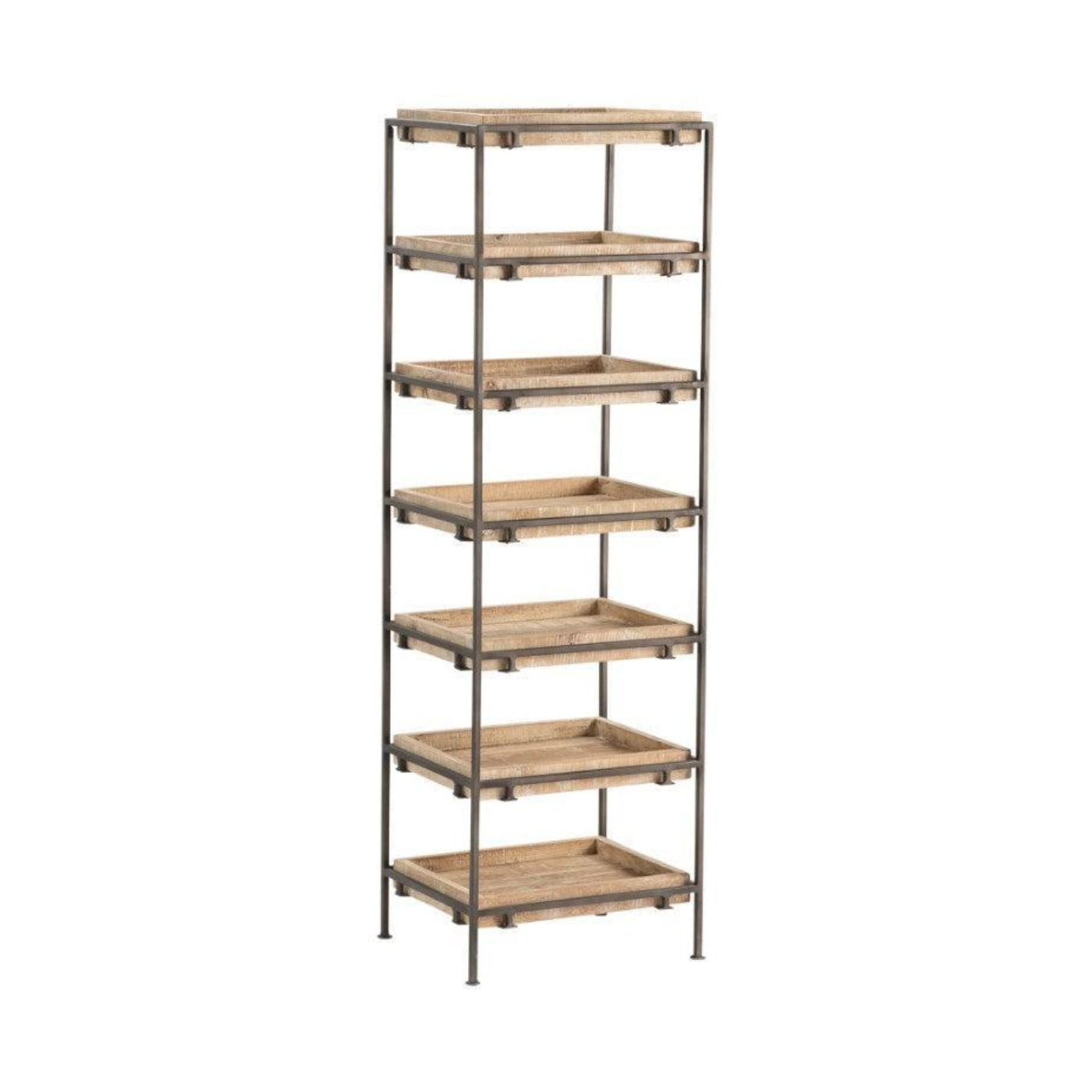 Crestview Collection Hannah 17" x 14" x 56" 7-Layer Rustic Unfinished Metal And Wood Open Cube Shelf Storage - CVFNR758