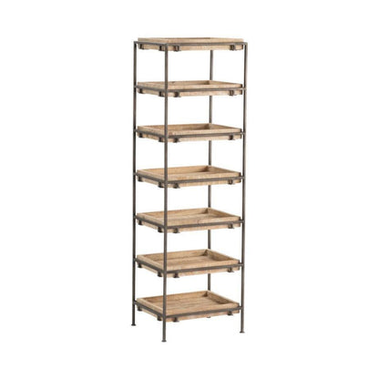 Crestview Collection Hannah 17" x 14" x 56" 7-Layer Rustic Unfinished Metal And Wood Open Cube Shelf Storage - CVFNR758