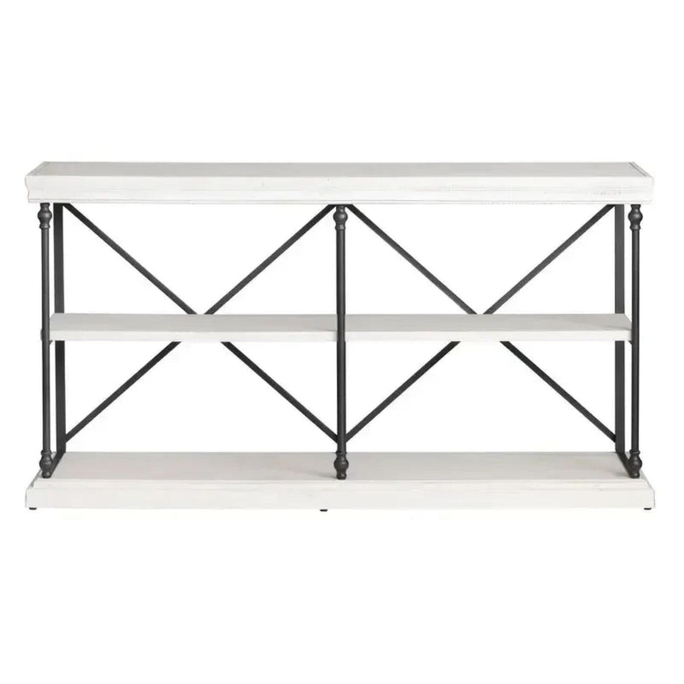 Crestview Collection Hanover 64" x 17" x 34" Traditional Metal And Wood Console In Distressed White Finish - CVFZR4548