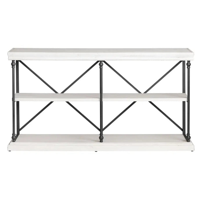 Crestview Collection Hanover 64" x 17" x 34" Traditional Metal And Wood Console In Distressed White Finish - CVFZR4548