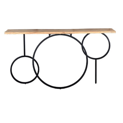 Crestview Collection Harmony 58" x 14" x 31" Rustic Metal And Wood Console Table In Natural Wood and Black Finish - CVFNR759