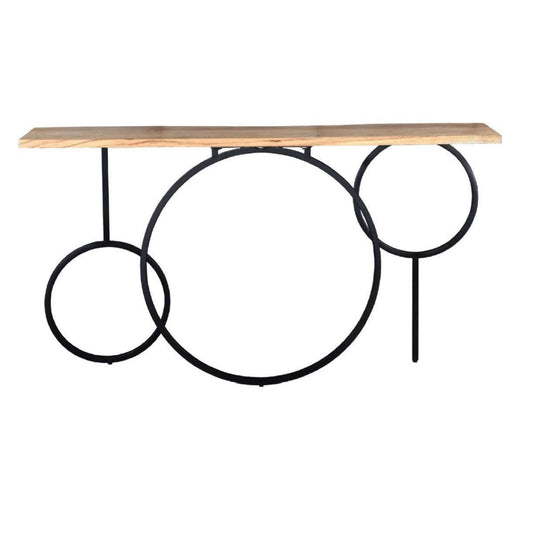 Crestview Collection Harmony 58" x 14" x 31" Rustic Metal And Wood Console Table In Natural Wood and Black Finish - CVFNR759