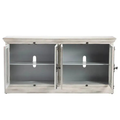 Crestview Collection Harrison 72" x 17" x 36" 4-Door Traditional Glass And Wood Media Console In Light Gray Wash Finish