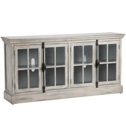 Crestview Collection Harrison 72" x 17" x 36" 4-Door Traditional Glass And Wood Media Console In Light Gray Wash Finish