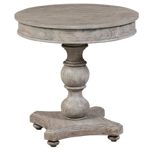 Crestview Collection Hawthorne Estate 30" x 30" x 30" Traditional Wood Round Turned Post Accent Table In Light Gray Finish - CVFVR8011
