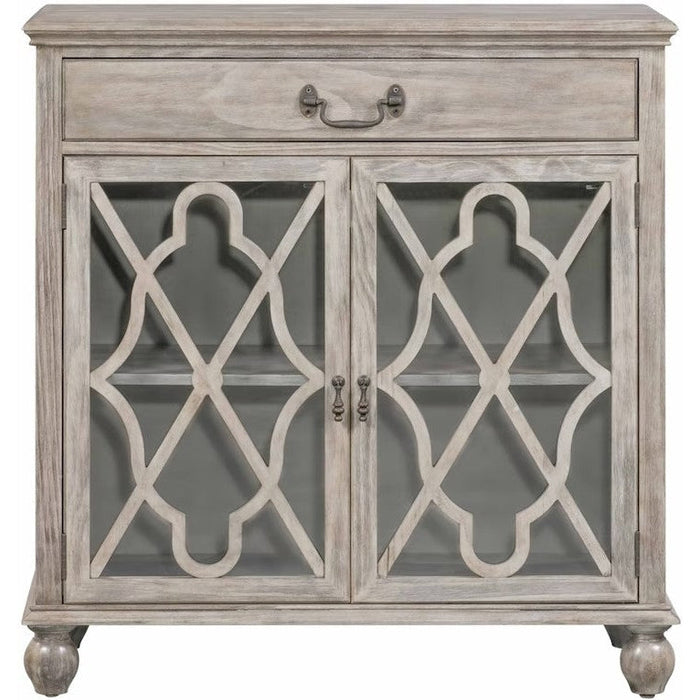 Crestview Collection Hawthorne Estate 36" x 18" x 39" 1-Drawer 2-Door Traditional Wood And Glass Fretwork Sideboard In Ash Finish - CVFVR8016