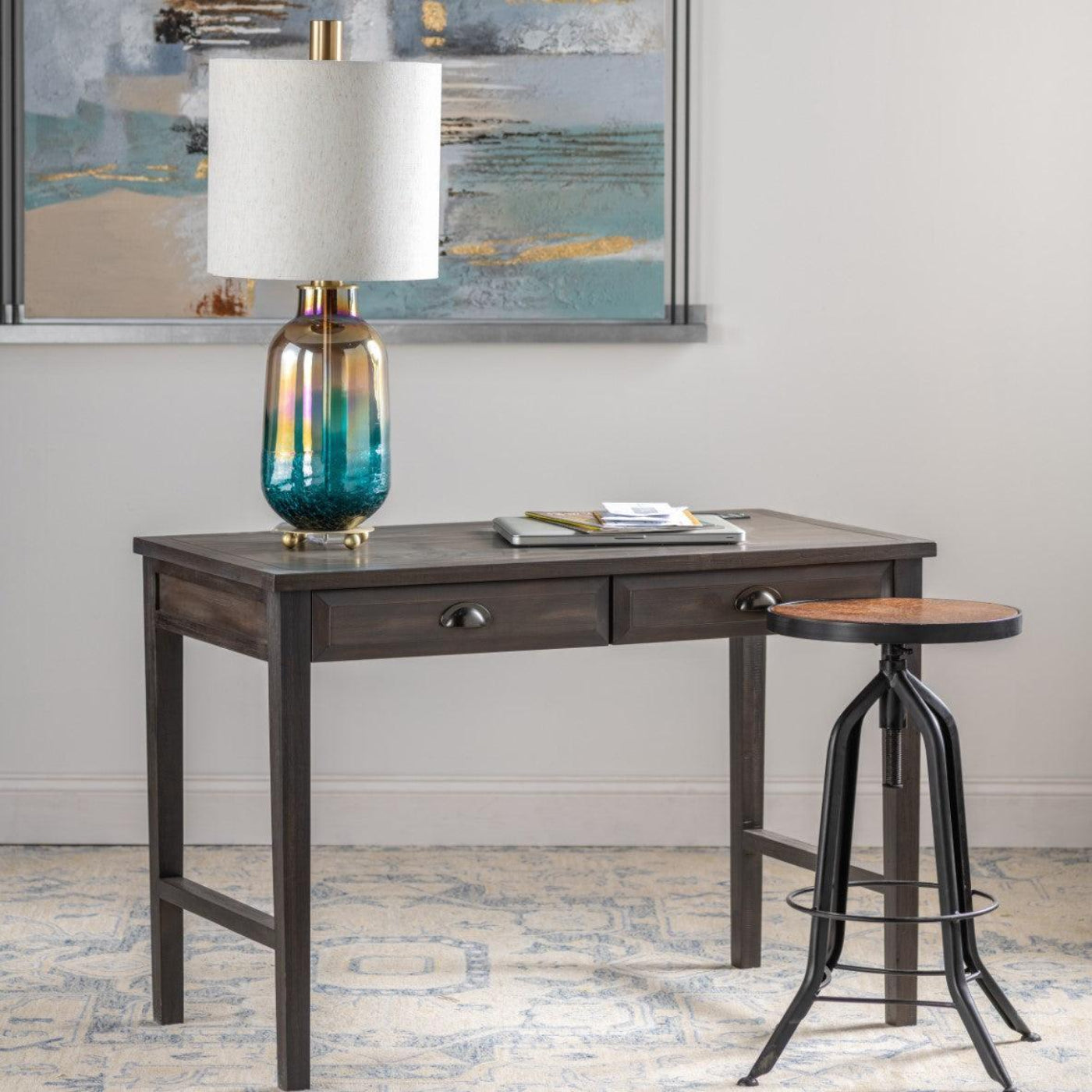 Crestview Collection Hawthorne Estate 44" x 22" x 30" 2-Drawer Rustic Wood Pine Accent Desk with USB Power In Gray Wash Finish - CVFVR8158