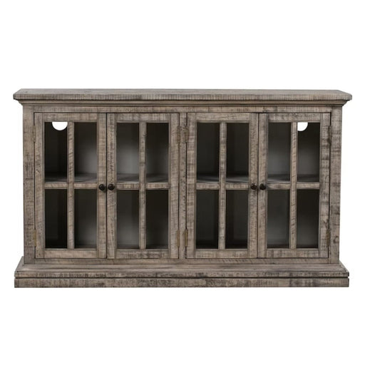 Crestview Collection Hawthorne Estate 62" x 18" x 36" 4-Door Rustic Wood Windowpane Sideboard In Driftwood Finish - CVFVR8049